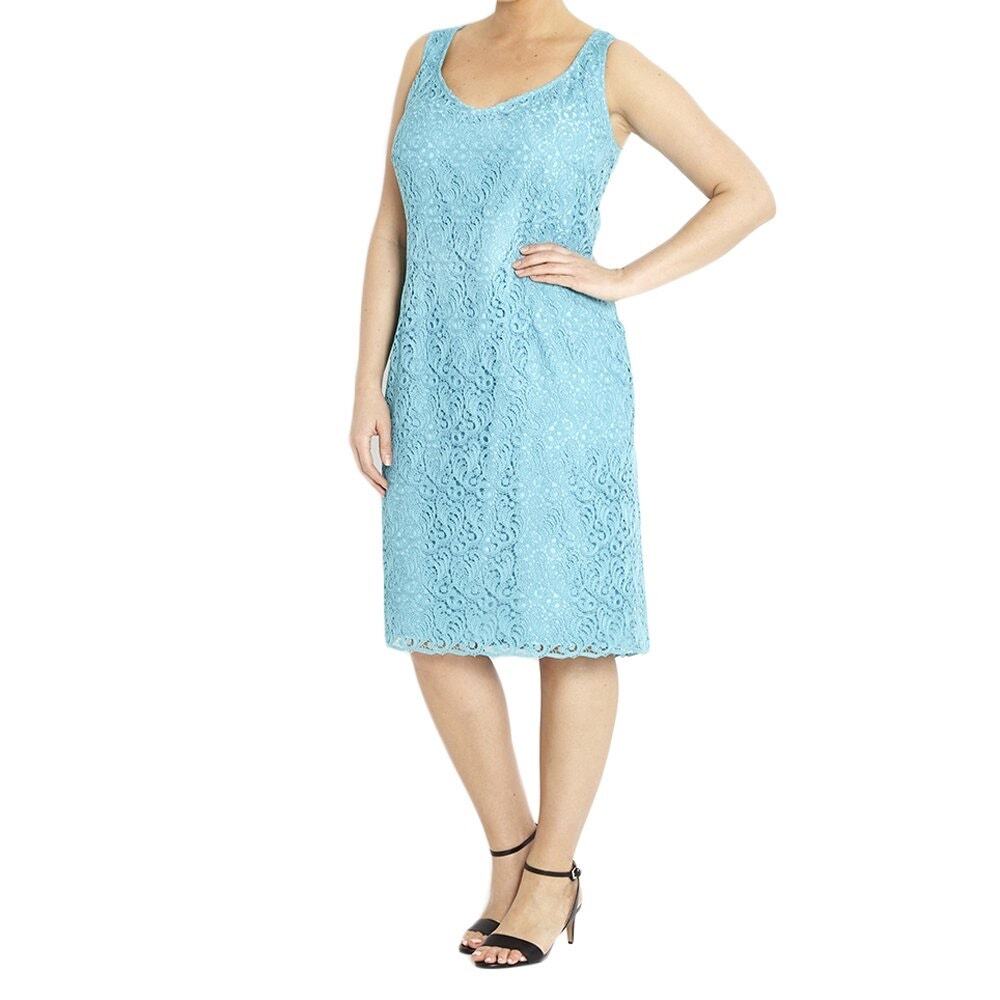 NWT Marina Rinaldi Ski Blue Dicitore Lace Overlay Dress Plus 22 Momcore Travel